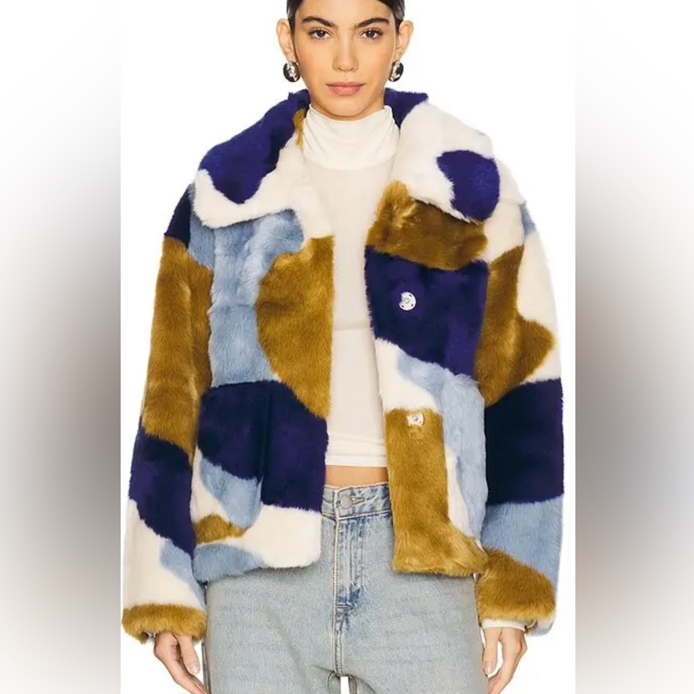 Jakke Faux Fur Blue Swirl Coat NWT